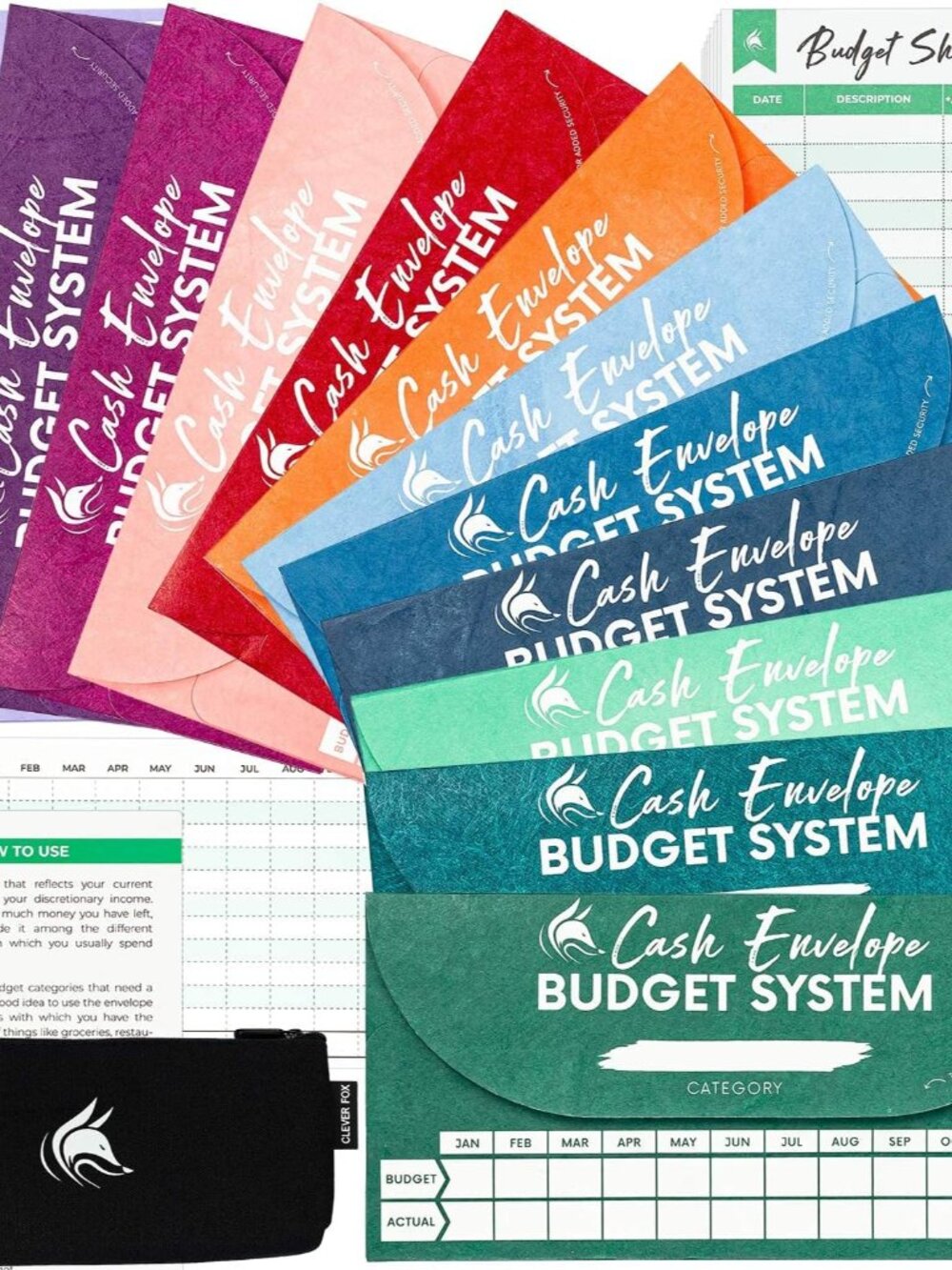 Cash Envelopes for Budgeting Money, 12 Pack System Assorted